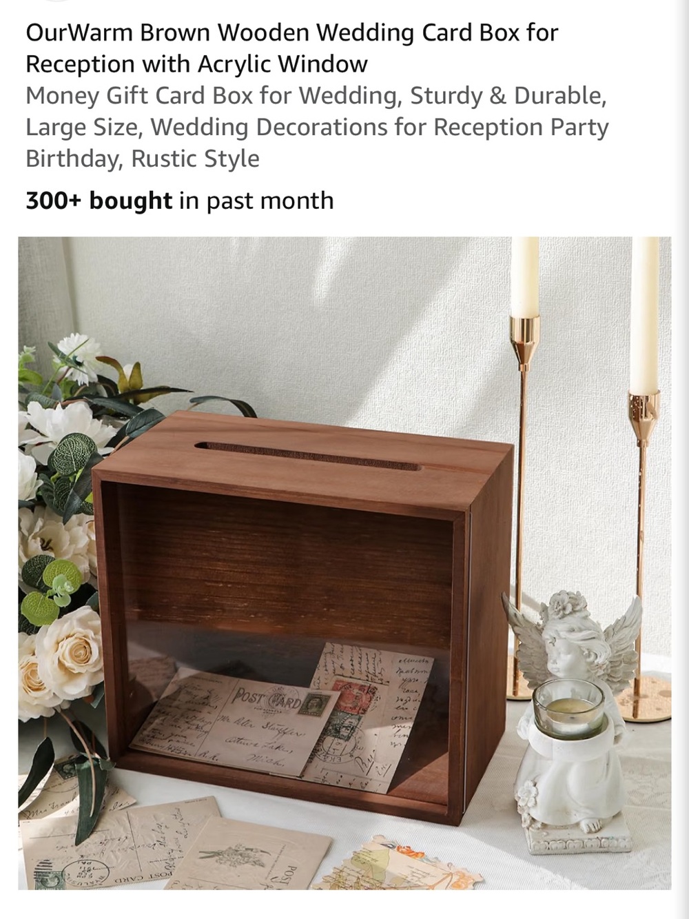 Wooden Rustic Wedding Card Box with Clear Plexiglass Front - Brown